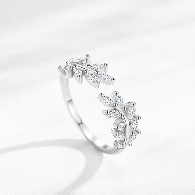 Leaves Shiny Diamond Ring Female