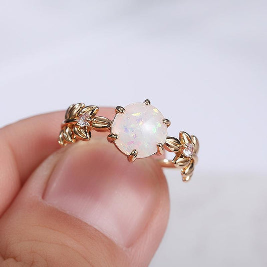 European And American Alloy Artificial Opal Resin Ring