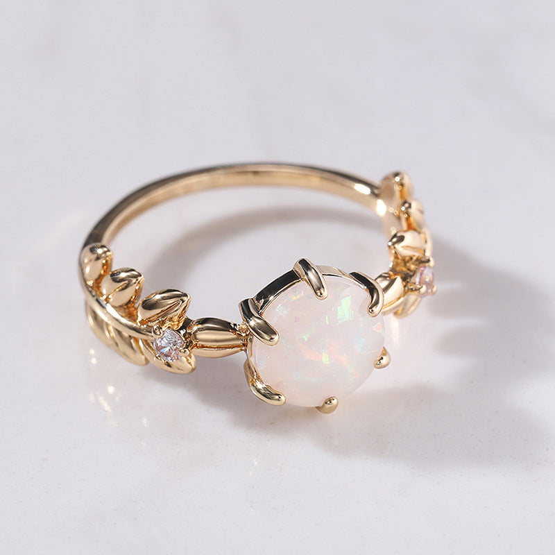 European And American Alloy Artificial Opal Resin Ring